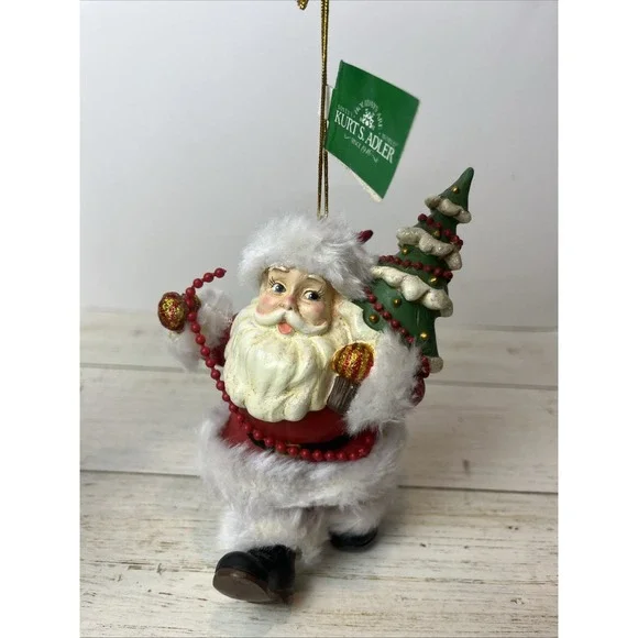 Kurt S Adler Santa Claus Hand Painted Christmas Ornament Faux Fur White 5-1/4" - Picture 3 of 8